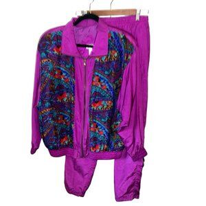 Bocoo Vintage Retro Purple Tracksuit Full Zip Windbreaker Jacket & Pants Medium